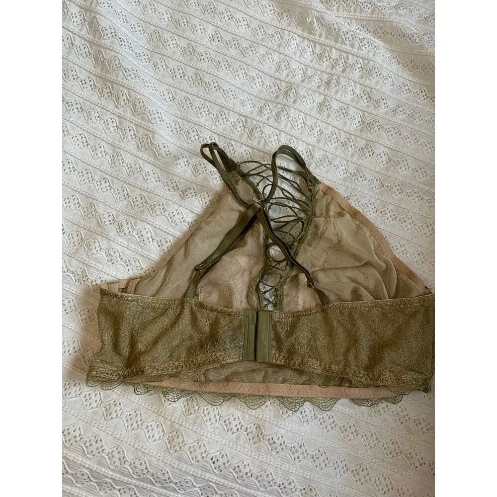 Victoria's Secret Olive Green Lace Bralette Strappy Back XL Wireless Bralette
